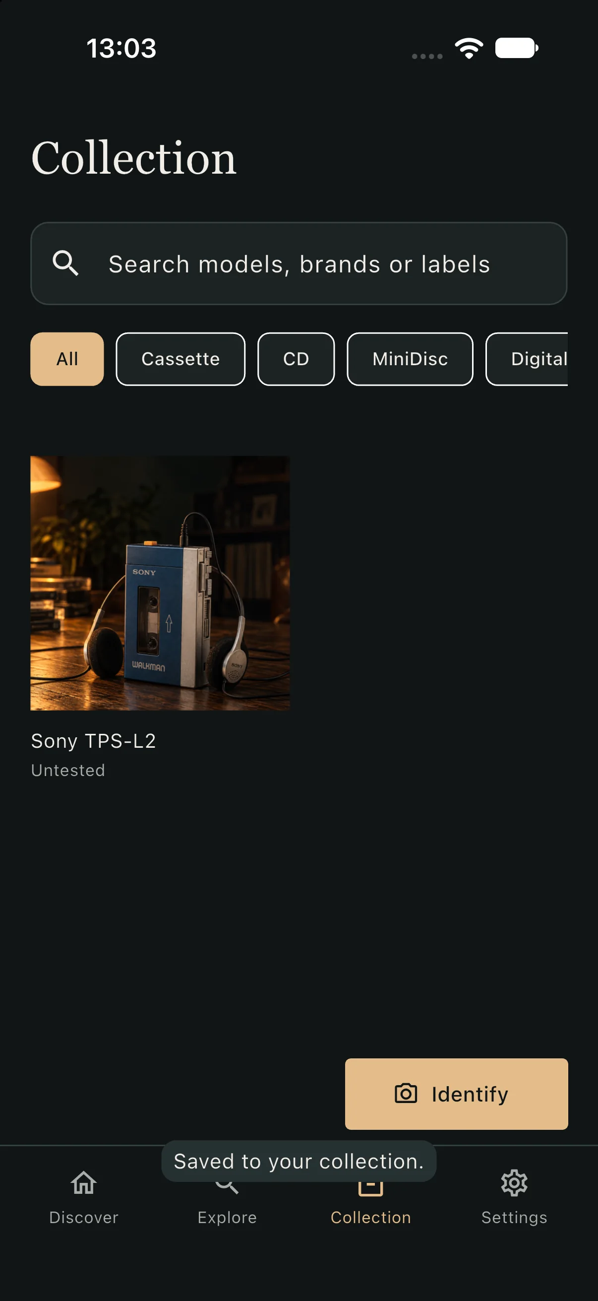 Saved Sony TPS-L2 entry in the on-device collection
