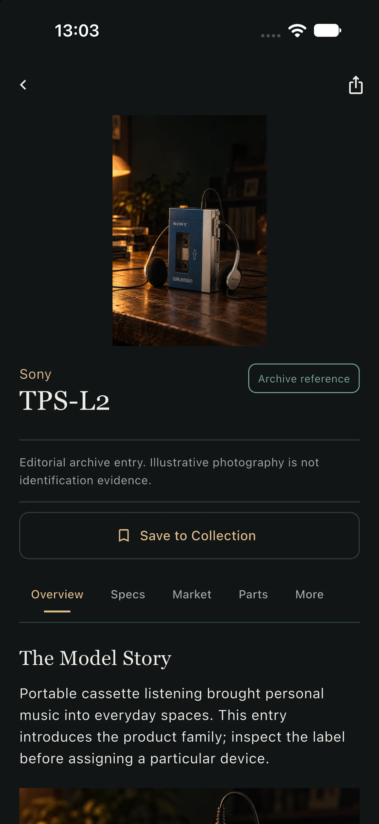 Sony TPS-L2 archive entry with model story and reference sections